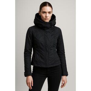 JNBY Women’s Black High Collar Jacket Size L Asymmetrical Zip Modern Minimalist